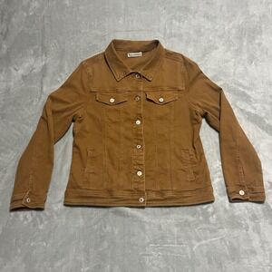 Luvamia Brown Denim Jacket Button Front Long Sleeve Casual Women's Size Large